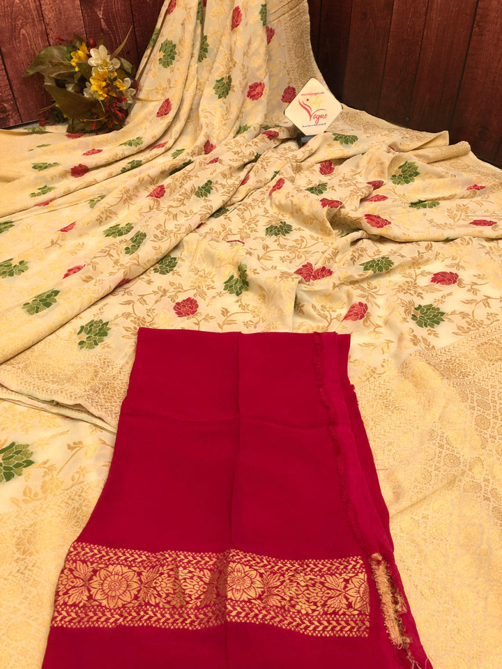 Dark Cream Color Khaddi Georgette Banarasi with Meenakari Jaal Work Allover