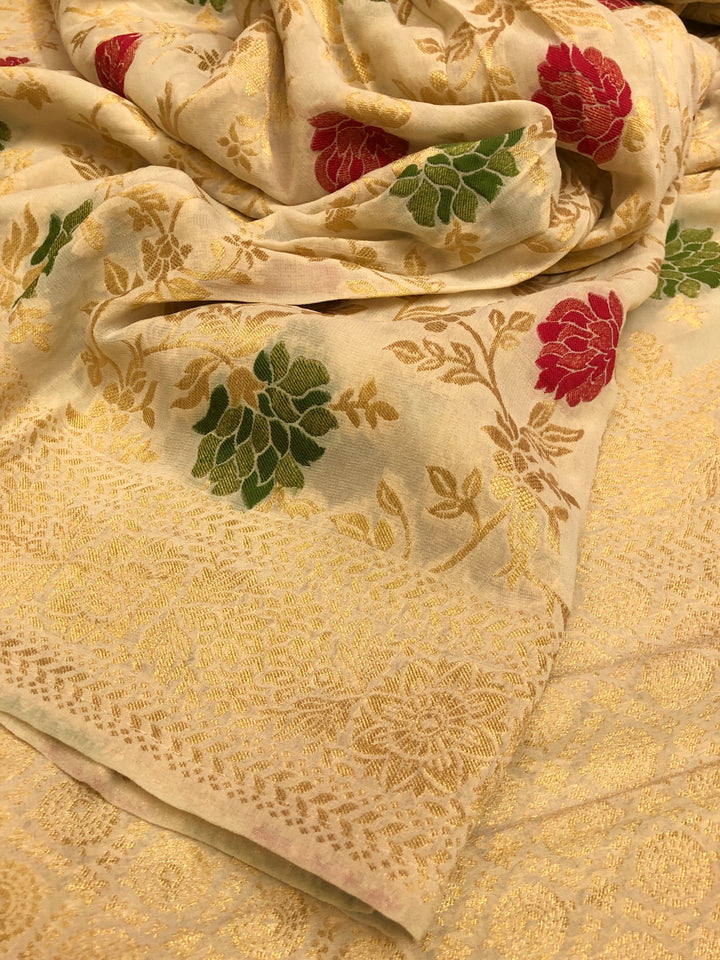 Dark Cream Color Khaddi Georgette Banarasi with Meenakari Jaal Work Allover