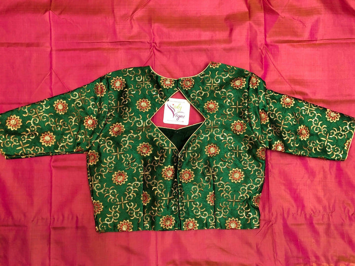 Dark Forest Green Color Designer Raw Silk Blouse with Zardozi Embroidery Work