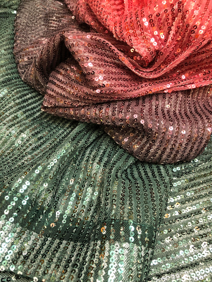 Dark Green and Cranberry Red Color Designer Net Saree with Sequin Weaving
