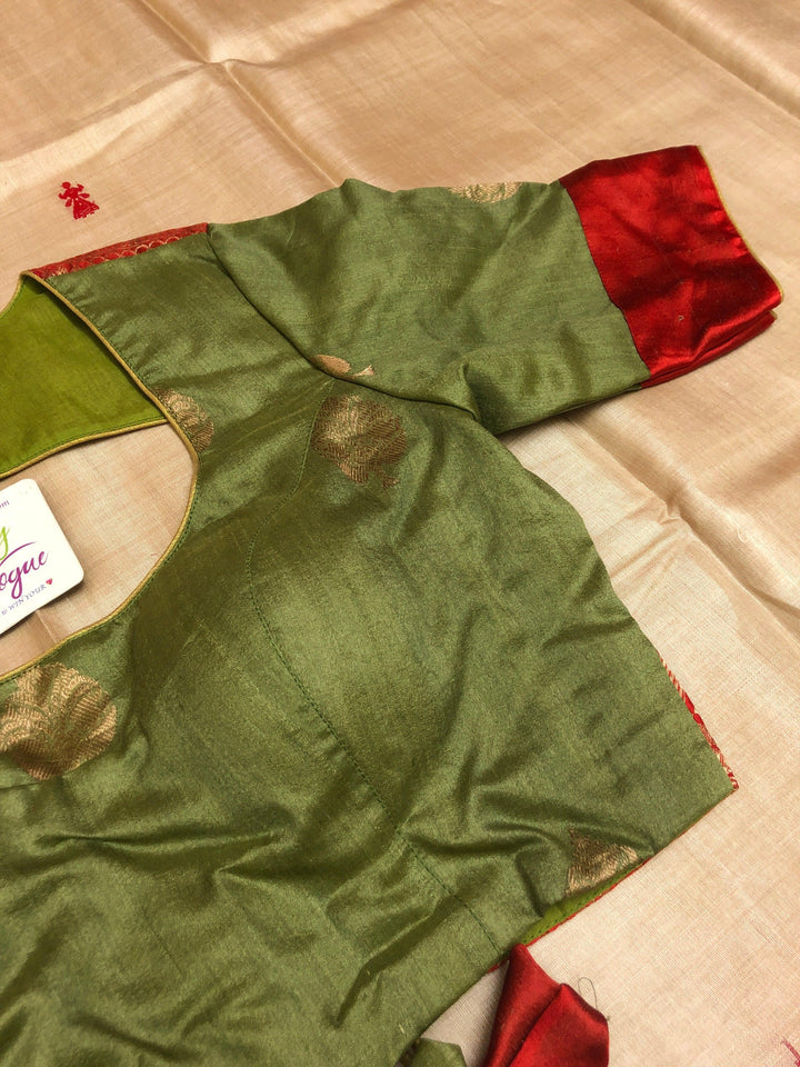 Dark Green Color Designer Pure Tussar Banarasi Blouse