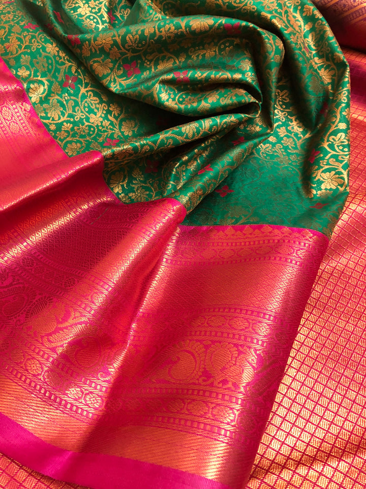 Dark Green Color Kanjeevaram Silk with Meenakari Brocade Work