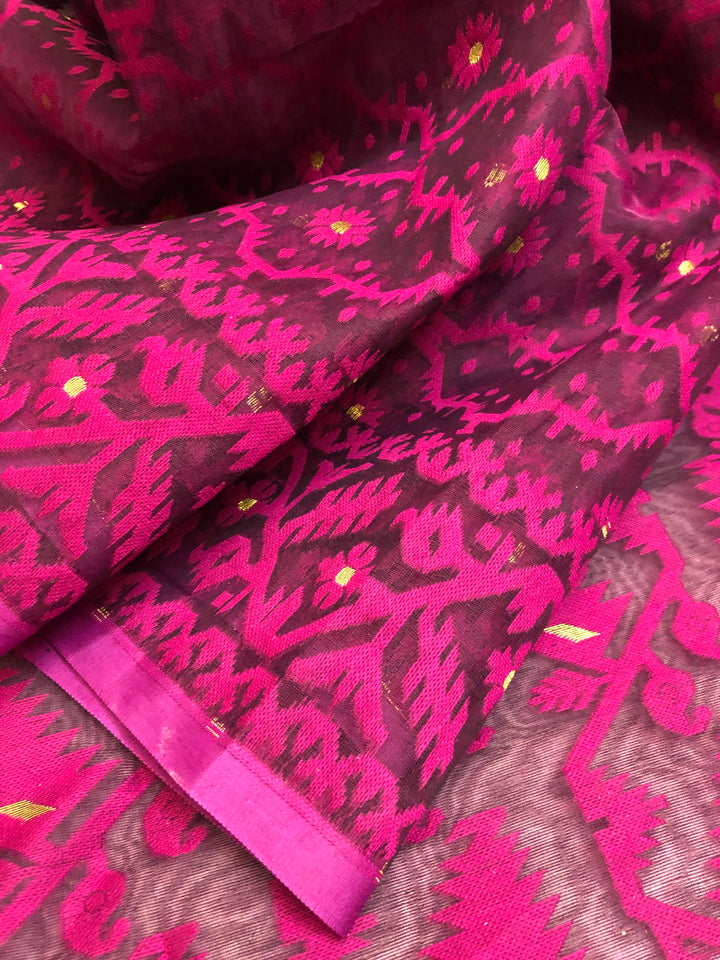 Dark Magenta and Beetroot Color Jamdani Saree