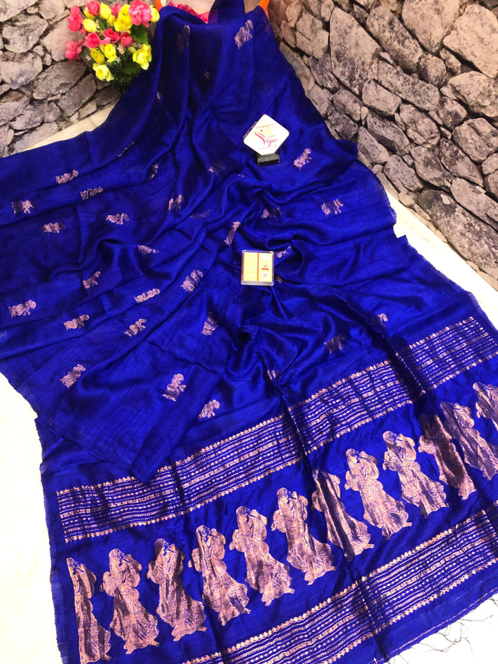 Dark Midnight Blue Color Matka Handloom with Baluchari Design Allover