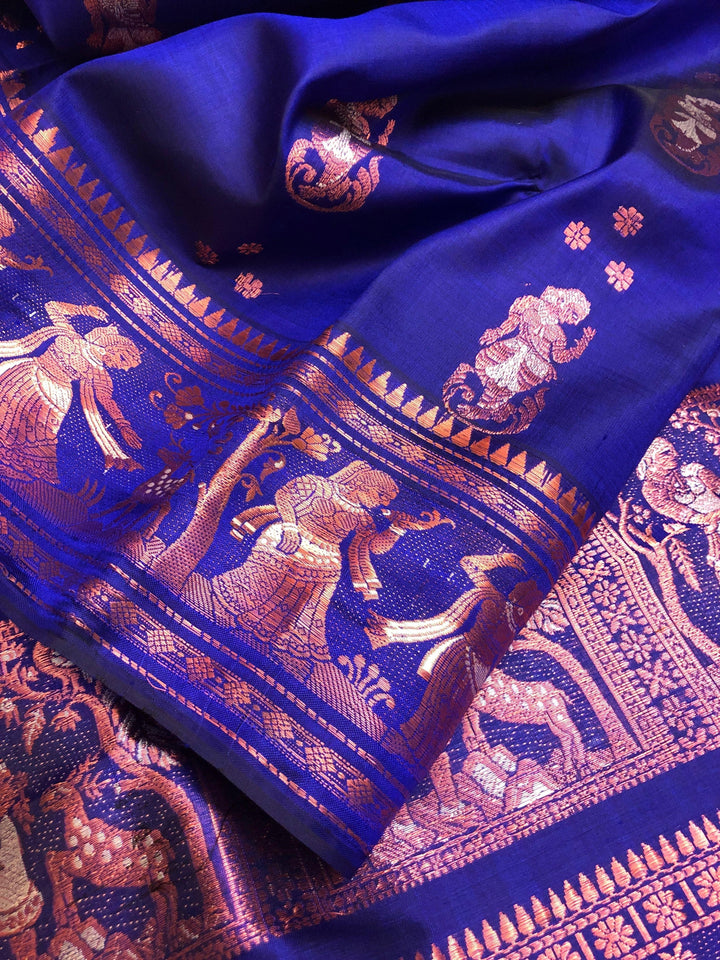 Dark Ultramarine Blue Color Pure Baluchari Silk Saree