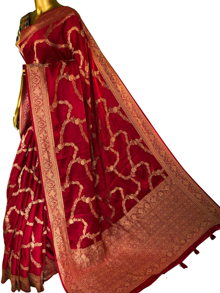 Dark Vermillion Red Color Satin Silk Banarasi Saree