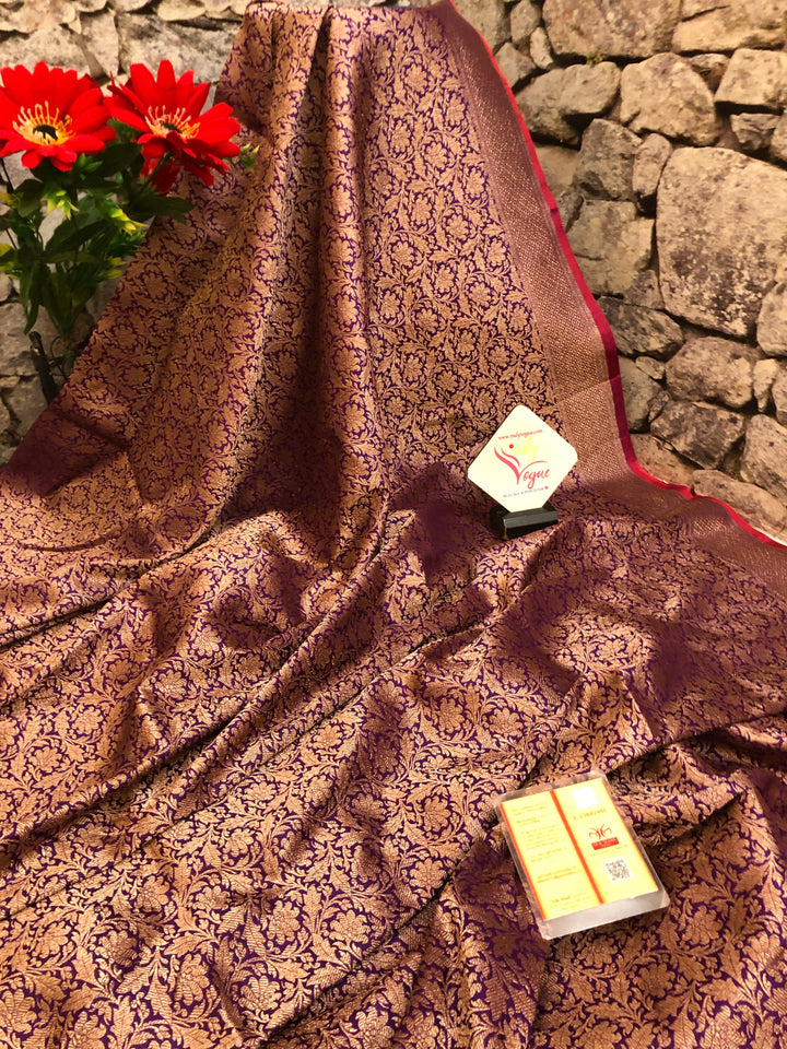 Dark Violet Color Katan Banarasi Saree with Brocade Work