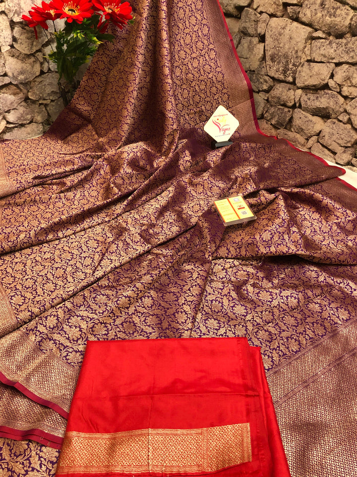 Dark Violet Color Katan Banarasi Saree with Brocade Work