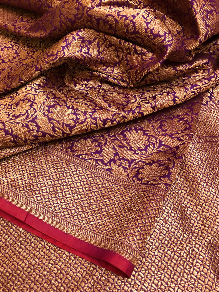 Dark Violet Color Katan Banarasi Saree with Brocade Work
