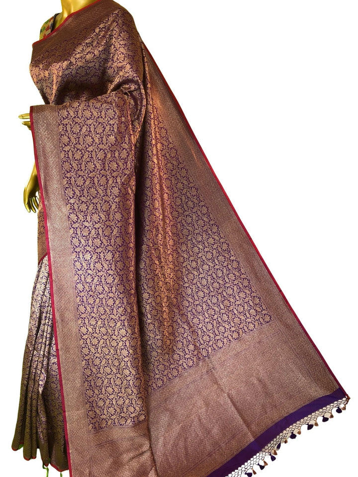 Dark Violet Color Katan Banarasi Saree with Brocade Work