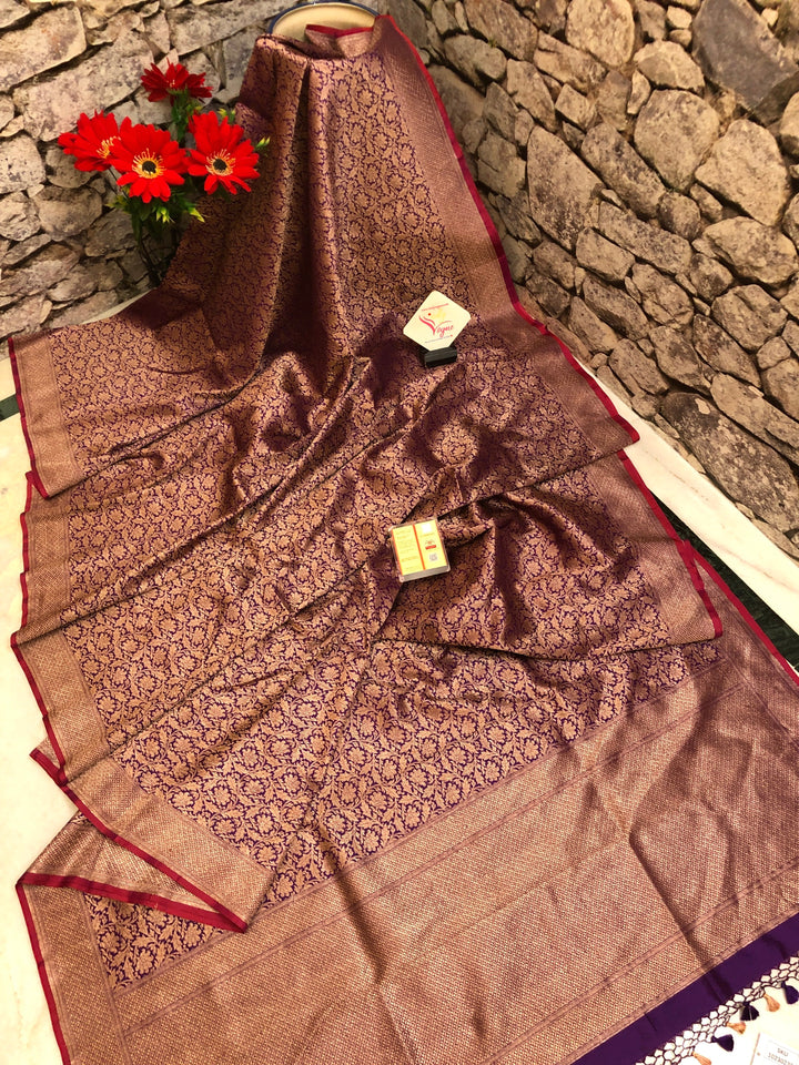 Dark Violet Color Katan Banarasi Saree with Brocade Work