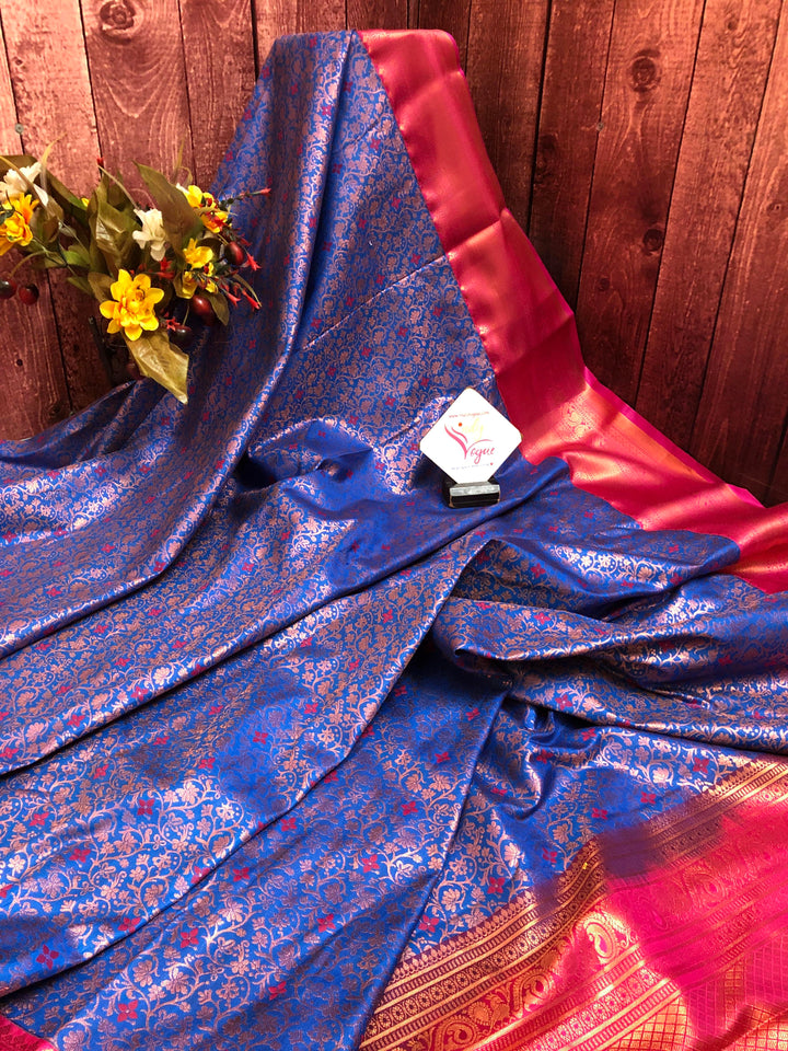 Deep Blue Color Kanjeevaram Silk with Meenakari Brocade Work