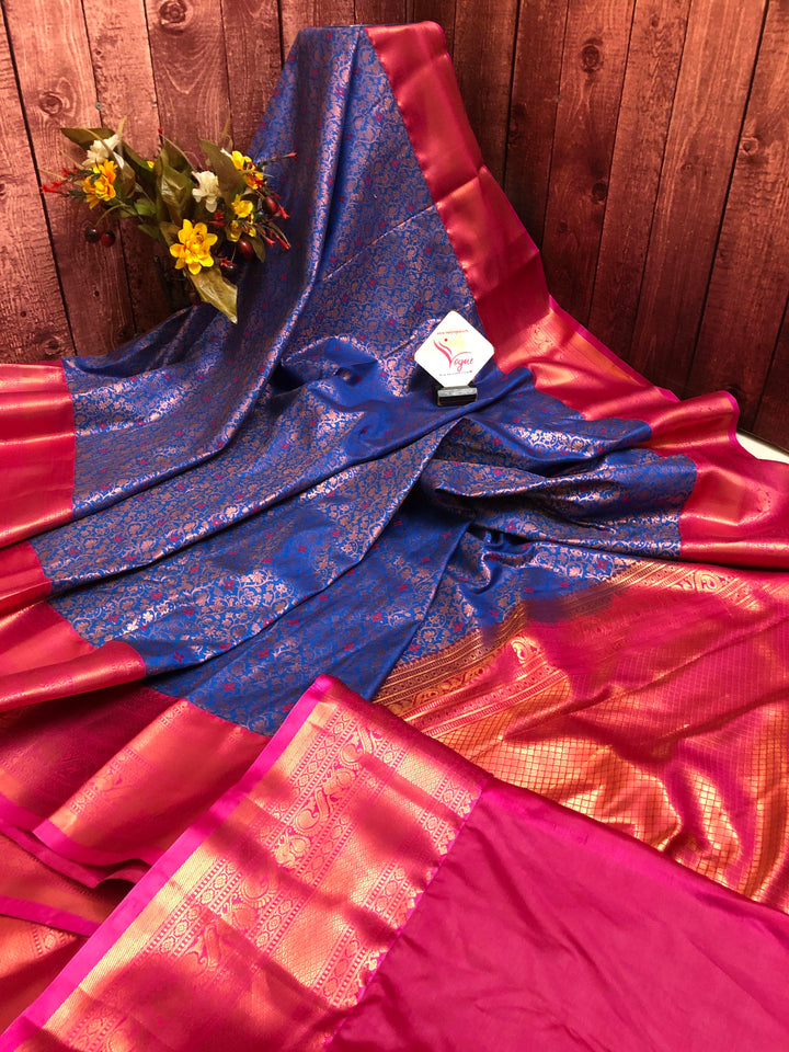 Deep Blue Color Kanjeevaram Silk with Meenakari Brocade Work