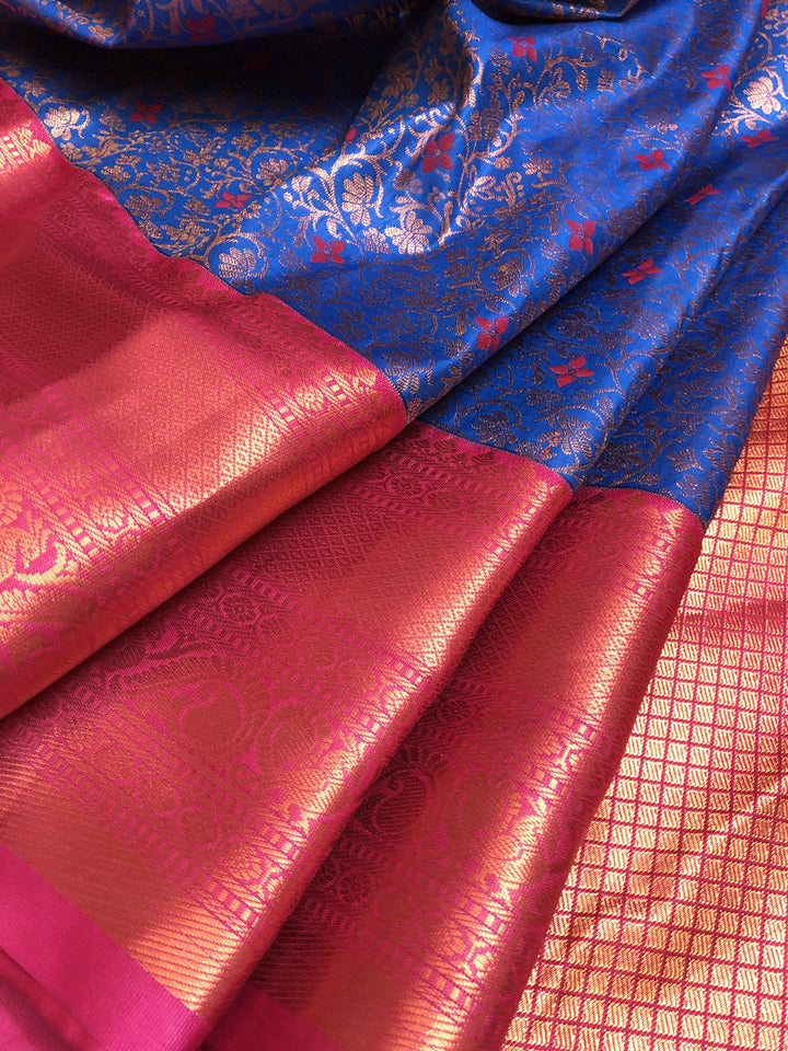 Deep Blue Color Kanjeevaram Silk with Meenakari Brocade Work
