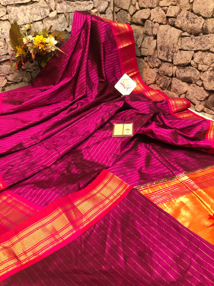 Deep Magenta Color Yeola Paithani Silk Saree with All Over Checks