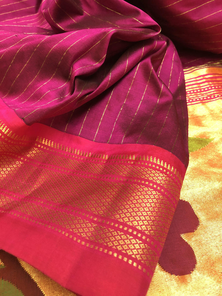 Deep Magenta Color Yeola Paithani Silk Saree with All Over Checks