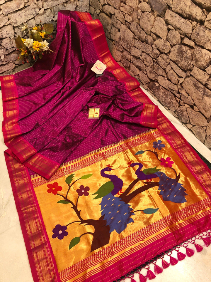 Deep Magenta Color Yeola Paithani Silk Saree with All Over Checks