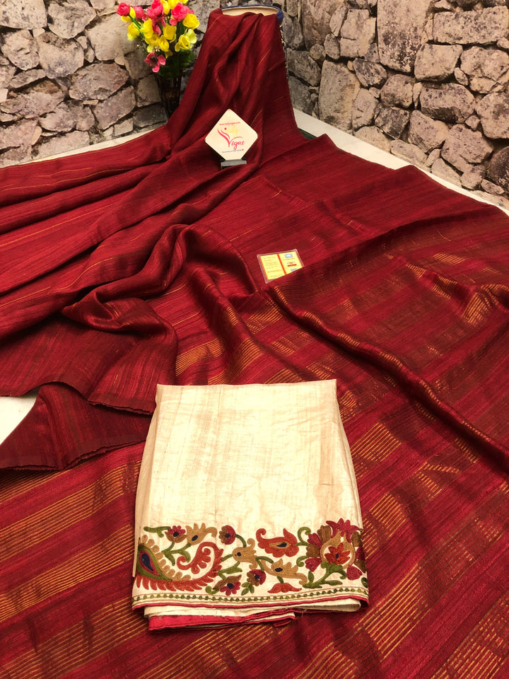 Deep Maroon Color Matka Silk Saree with Zari Stripe Work