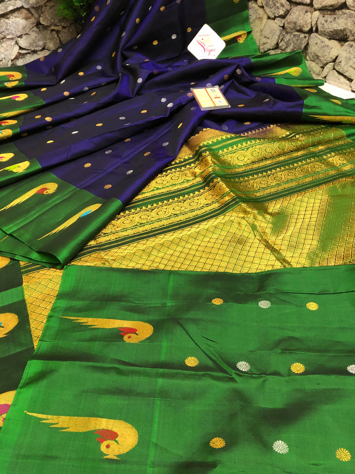 Deep Navy Blue Color Pure Gadwal Silk Saree