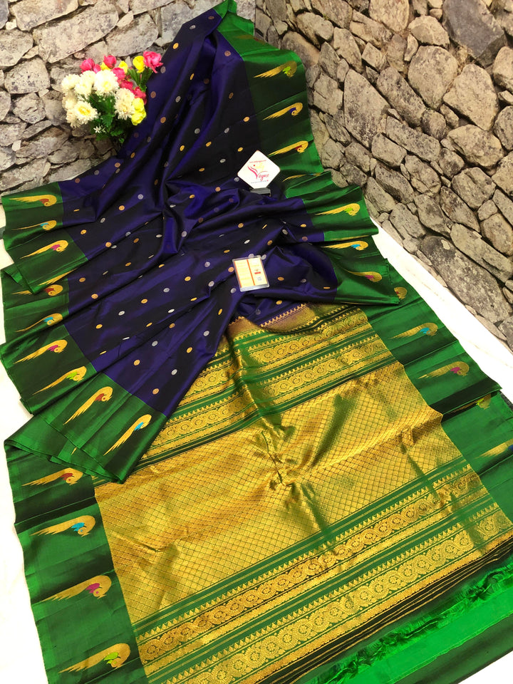 Deep Navy Blue Color Pure Gadwal Silk Saree