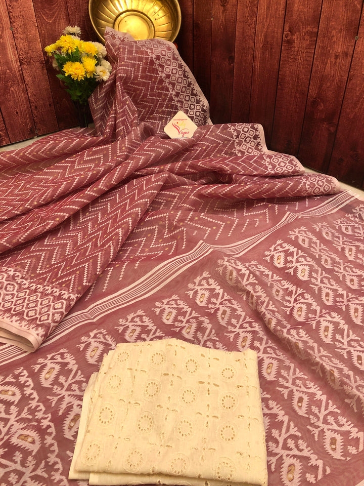 Deep Onion Pink Color Jamdani Saree