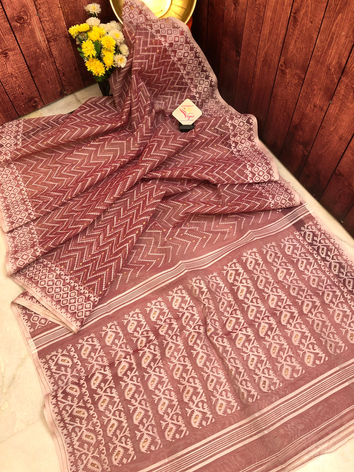 Deep Onion Pink Color Jamdani Saree