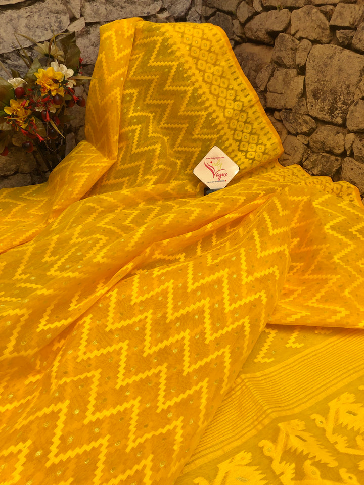 Deep Tuscany Yellow Color Jamdani Saree