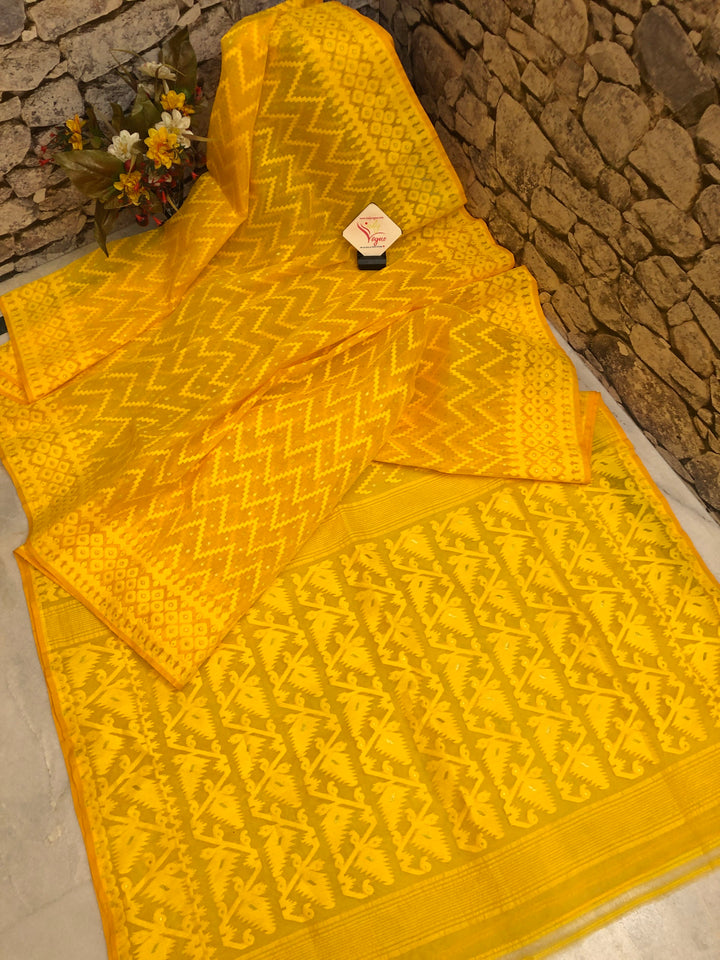 Deep Tuscany Yellow Color Jamdani Saree