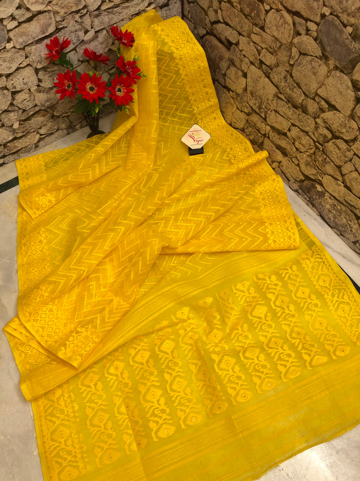 Deep Yellow Color Jamdani Saree