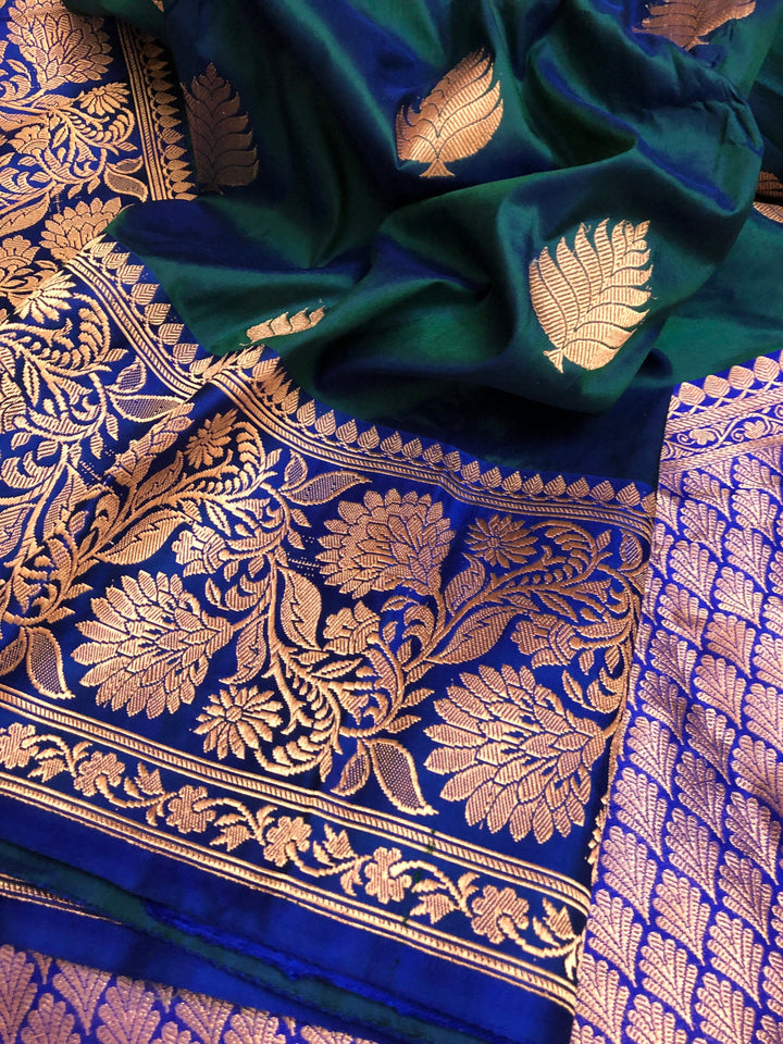 Dual Green and Blue Tone Katan Banarasi Saree