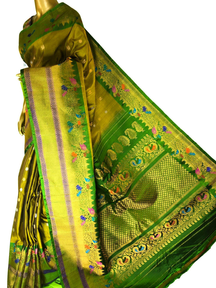 Dual Tone Elachi Golden Color Pure Gadwal Silk with Kanchi Border