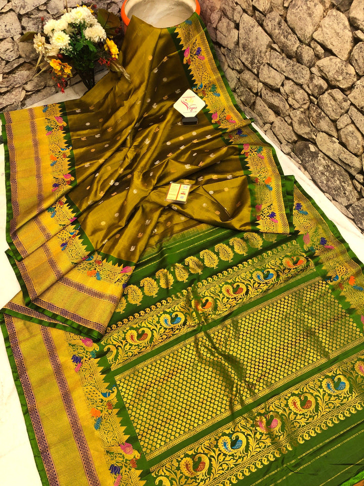 Dual Tone Elachi Golden Color Pure Gadwal Silk with Kanchi Border