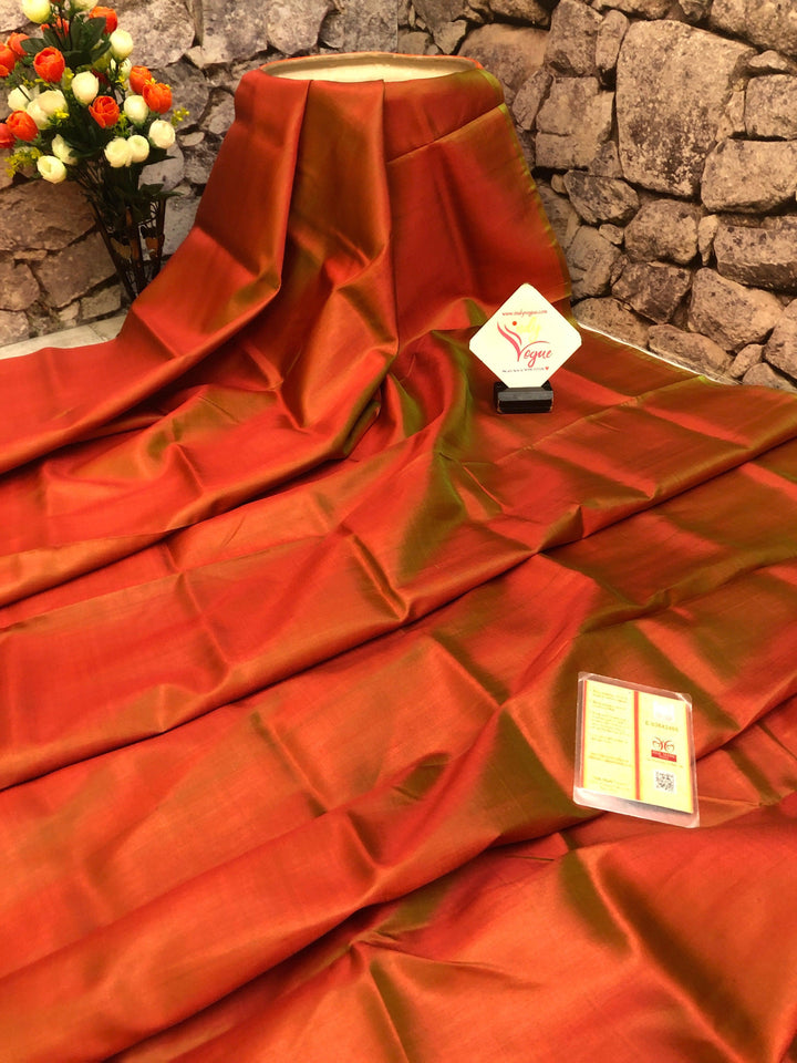 Dual-Tone Peach and Green Color Bishnupur Silk Saree with Kalamkari Blouse