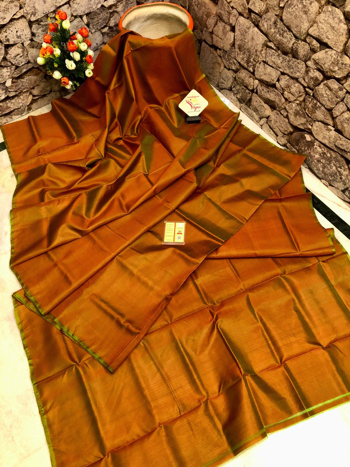 Dual Tone Rust and Green Color Bishnupur Silk Saree