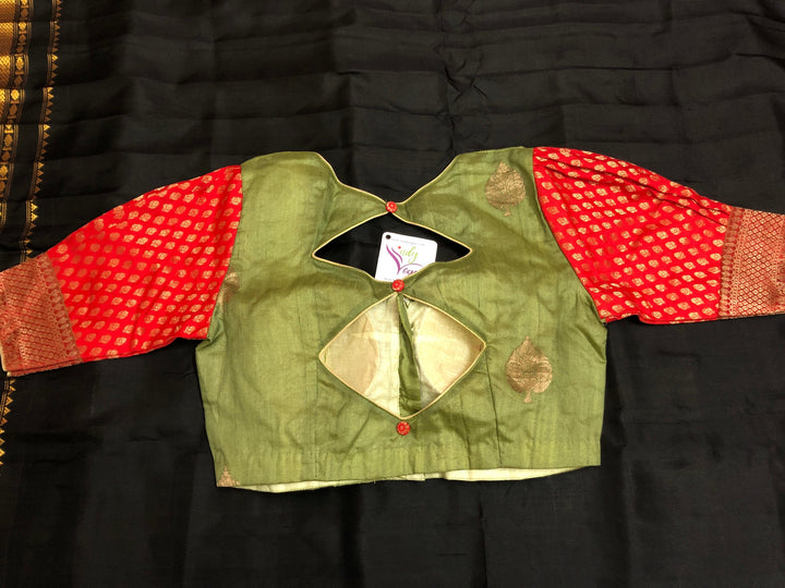 Elaichi Green Color Designer Tussar Banarasi Blouse with Chanderi Work