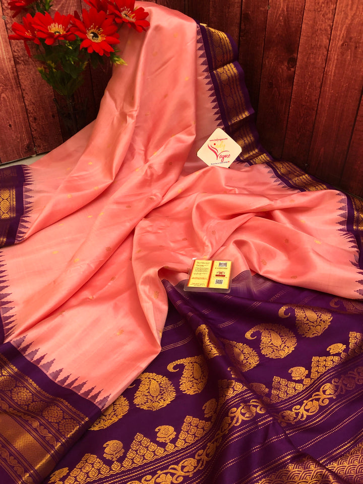 French Pink Color Pure Gadwal Silk Saree