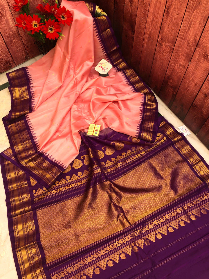 French Pink Color Pure Gadwal Silk Saree