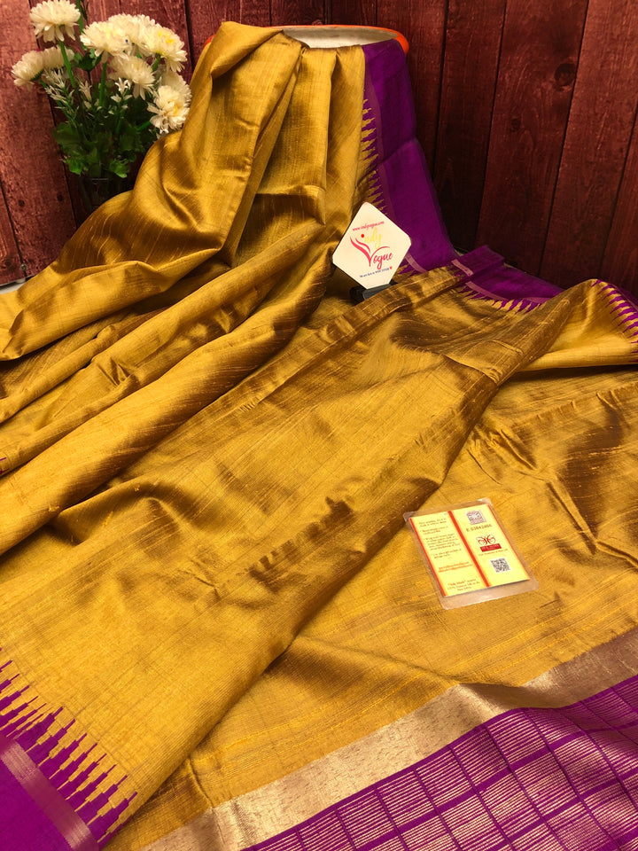 Golden and Magenta Color Raw Silk Saree