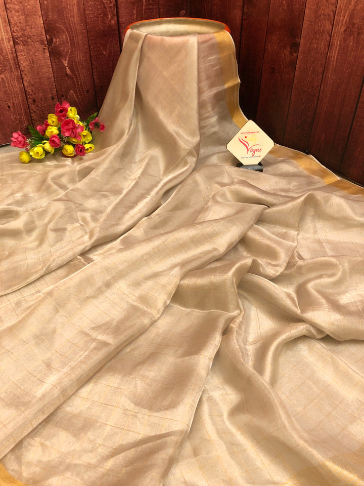 Golden Color Designer Tissue Silk Saree with Meenakari Pallu