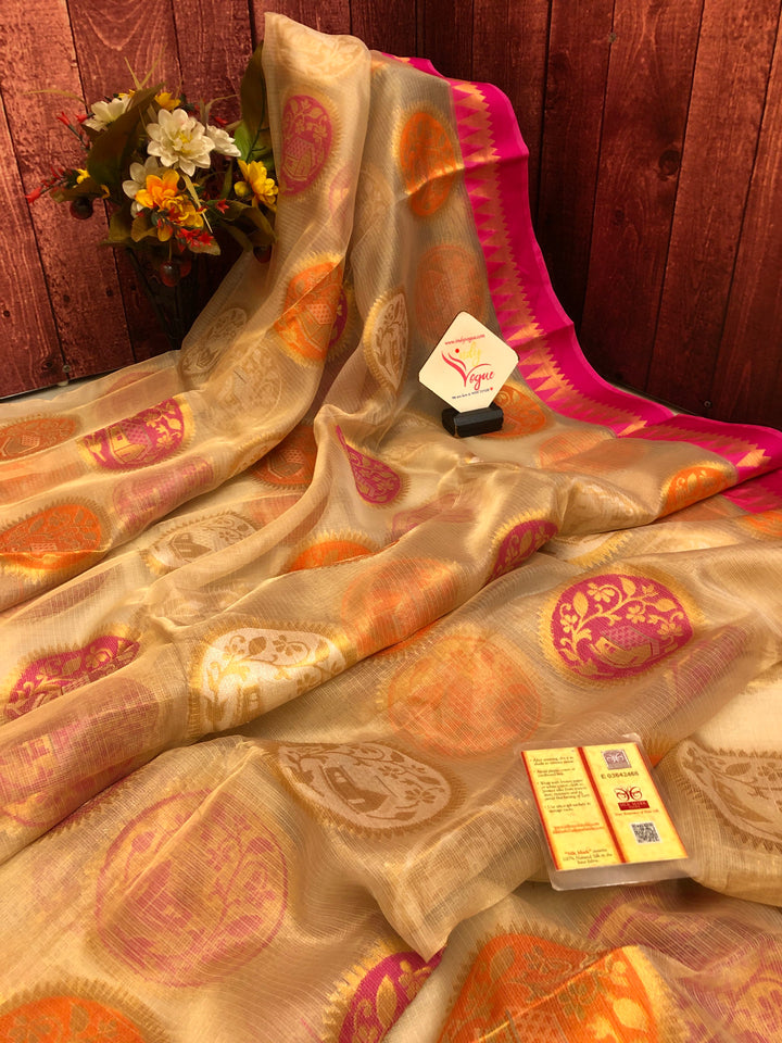 Golden Color Pure Tissue Silk Banarasi Saree