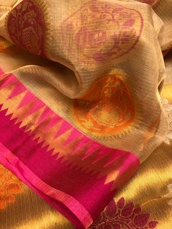 Golden Color Pure Tissue Silk Banarasi Saree