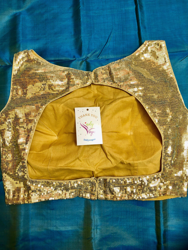 Golden Color Sleeveless Designer Blouse with Allover Sequin Work