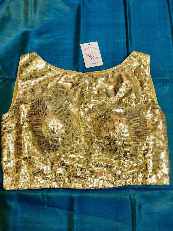 Golden Color Sleeveless Designer Blouse with Allover Sequin Work