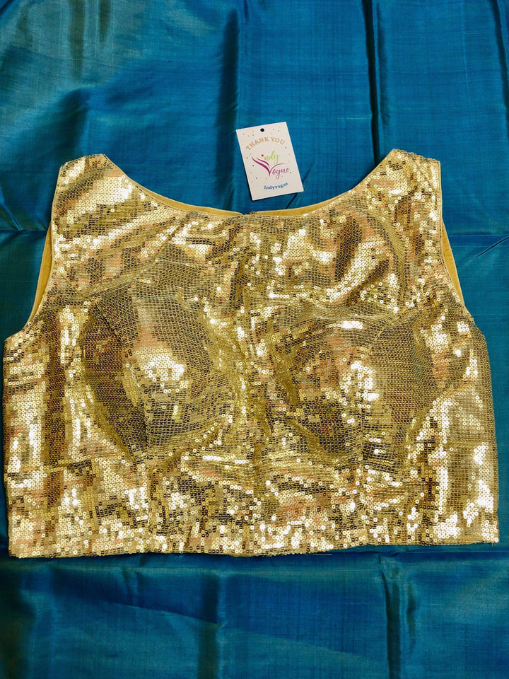 Golden Color Sleeveless Designer Blouse with Allover Sequin Work