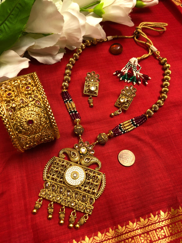 Golden Large Pendant Large Pendant Long Necklace Set