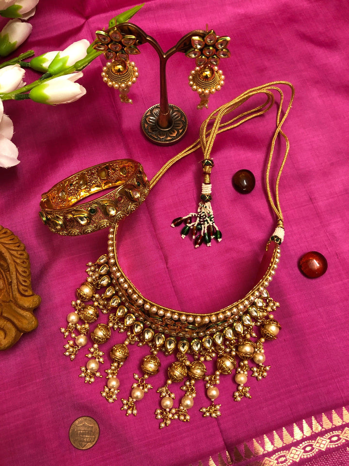 Golden Marwar Style Rajasthani Choker Necklace Set