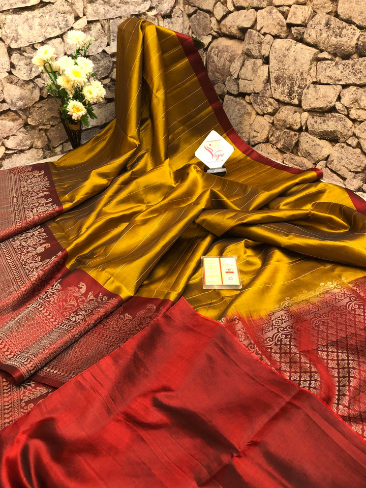 Golden Mustard Color Pure Kanchipuram Silk Saree