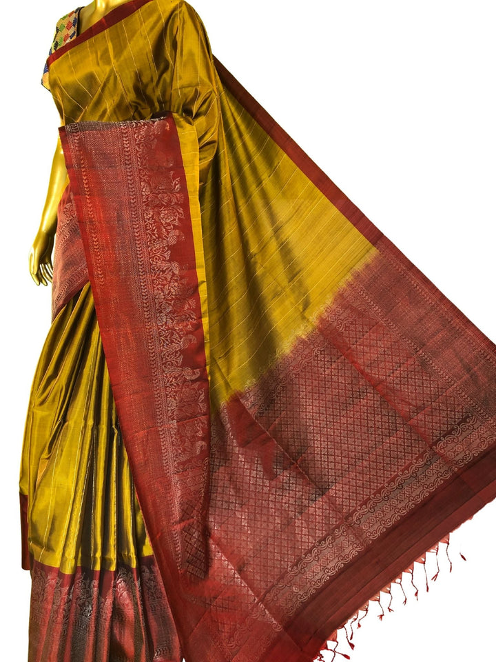 Golden Mustard Color Pure Kanchipuram Silk Saree