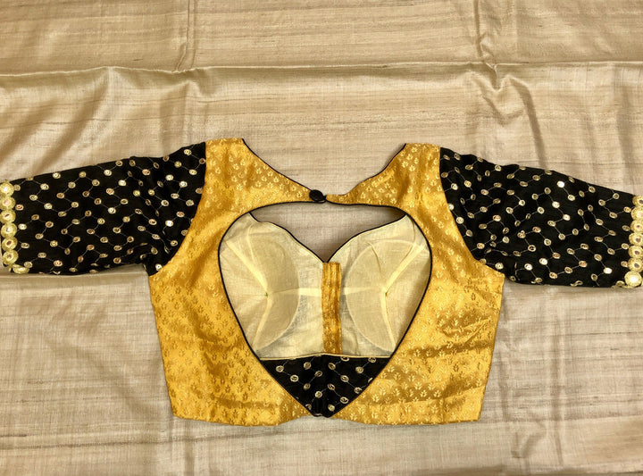 Golden Yellow Color Design Chanderi Blouse with Mirror Work