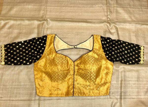 Golden Yellow Color Design Chanderi Blouse with Mirror Work